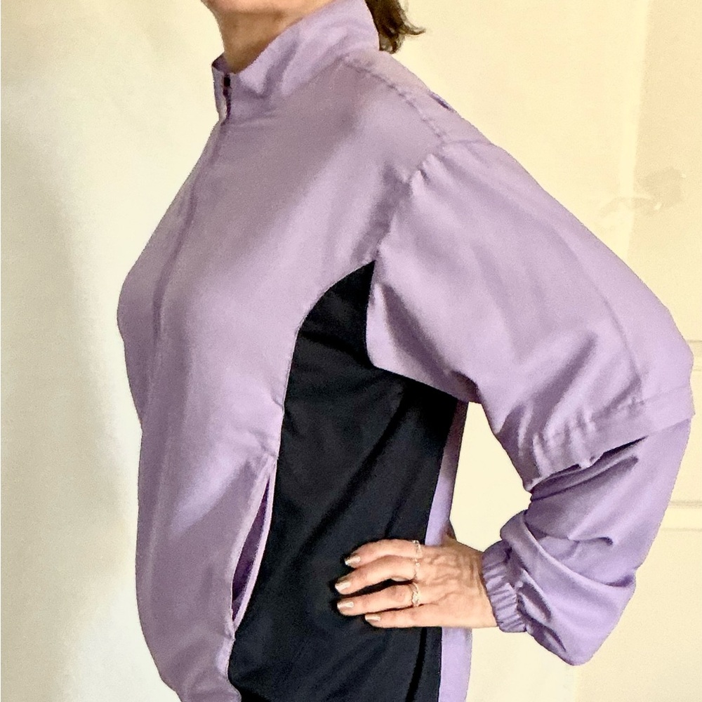 Lavender and Black Women's half zip windbreaker activewear pullover - Picture 3 of 8